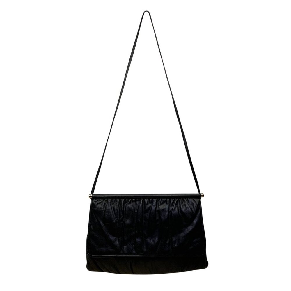 Vintage Mardane Women’s Blue Leather Ruched Flap Closure Shoulder Bag Size M
